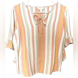 Women's LC Lauren Conrad Flounce Sleeve Blouse Size Small Yellow Combo Parguera